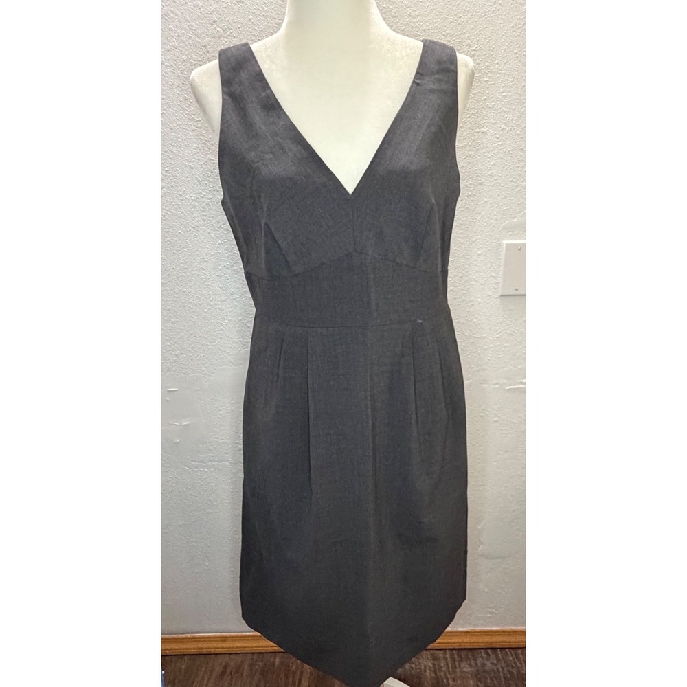 Banana Republic Women 10 Gray Wool Stretch V-Neck Sheath Dress Professional